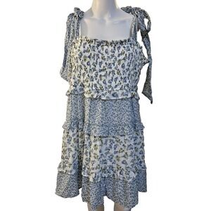 Arula Woman Floral Tiered Coquette Mini Dress Size L Tie Strap Cotttagecore Boho
